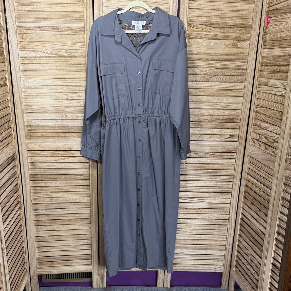 Together Dress Gray Button-Down Maxi NWT Vintage Long Sleeve Size 18